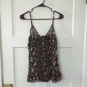 Express Black Floral Ruffle-Hem Spaghetti Strap Cami